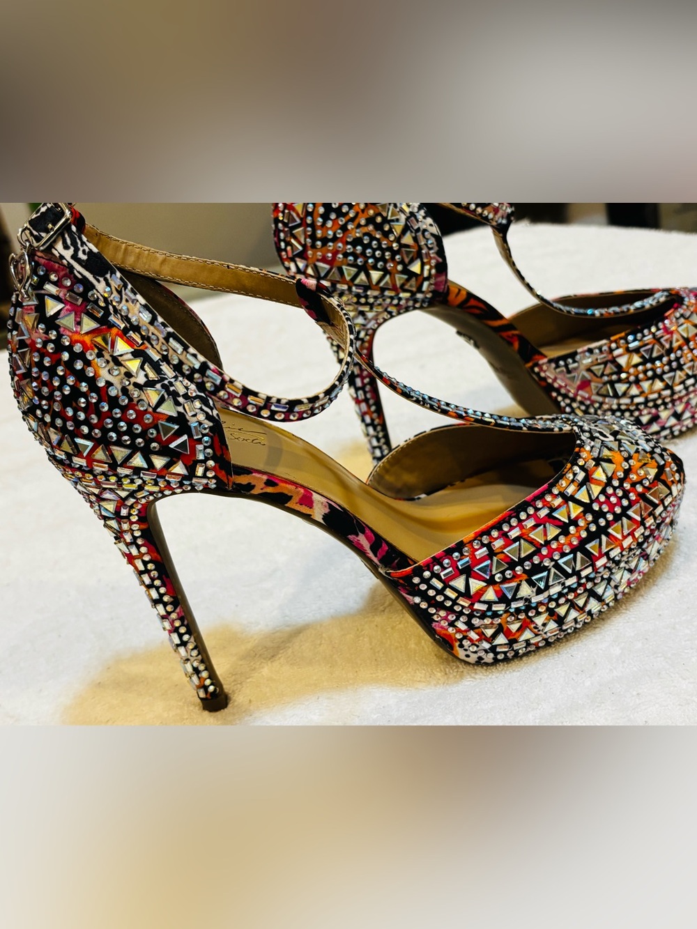 Thalia Sodi Exotic Multi Color Rhinestone Heels - Size 8.5M - Heel 4” - box 83